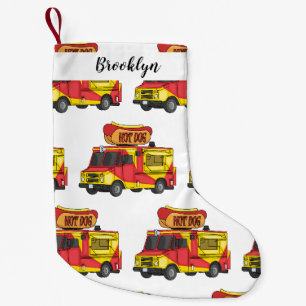 Hot dog food truck cartoon illustration small christmas stocking