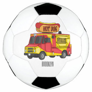 Hot dog food truck cartoon illustration soccer ball