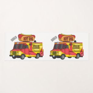 Hot dog food truck cartoon illustration yoga mat