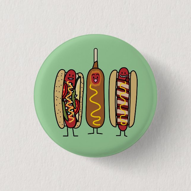 Hot Dog Friends 1 Inch Round Button (Front)