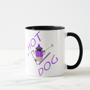 Hot Dog Funny Skiing Pug Purple Jacket and Skis Mug