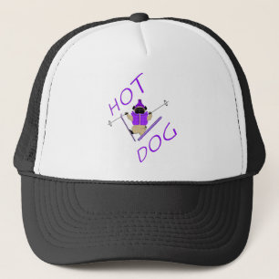 Hot Dog Funny Skiing Pug Purple Jacket and Skis Trucker Hat