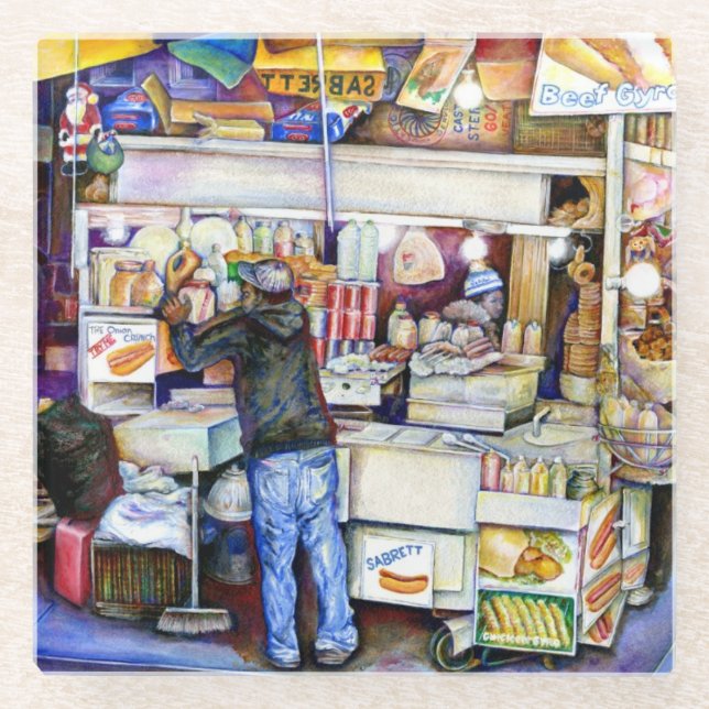 Hot Dog God, New York City Glass Coaster (Front)