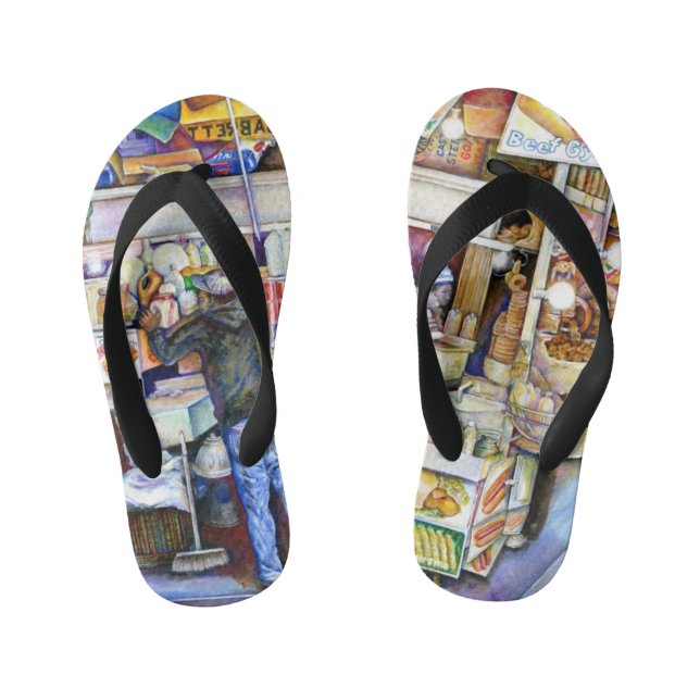 Hot Dog God, New York City Kid's Flip Flops (Footbed)