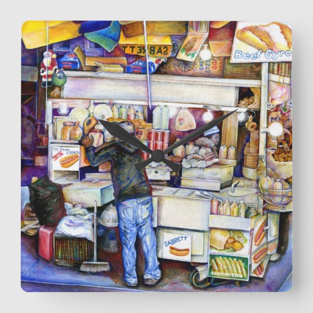 Hot Dog God, New York Square Wall Clock (Front)