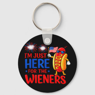 Hot dog here for the wieners funny fourth of july keychain