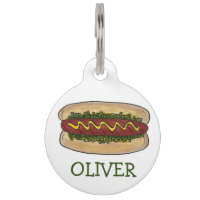 Hot Dog Hotdog w/ Mustard Relish Foodie Dog Tag