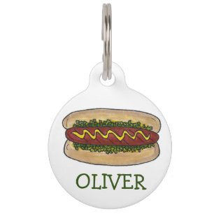 Hot Dog Hotdog w/ Mustard Relish Foodie Dog Tag