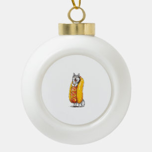 Hot Dog Husky – Funny Food Costume Ceramic Ball Christmas Ornament