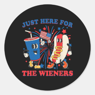 Hot Dog I'm Just Here For The Wieners 4th Of July Classic Round Sticker