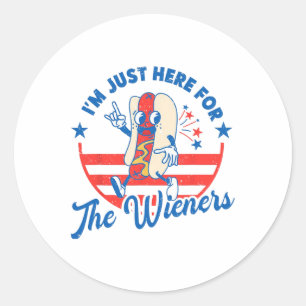 Hot Dog I'm Just Here For The Wieners 4th Of July Classic Round Sticker