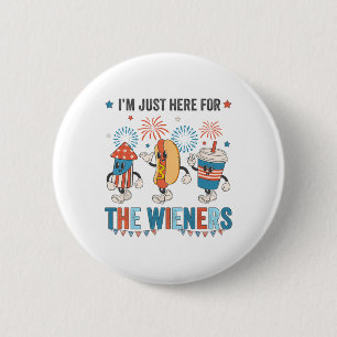 Hot Dog I'm Just Here For The Wieners Cute Retro 4 2 Inch Round Button