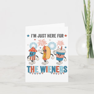 Hot Dog I'm Just Here For The Wieners Cute Retro 4 Card