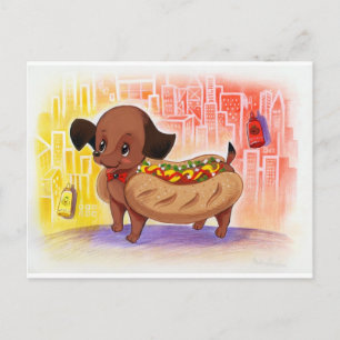 Hot Dog In The City Kitschy Cute Postcard