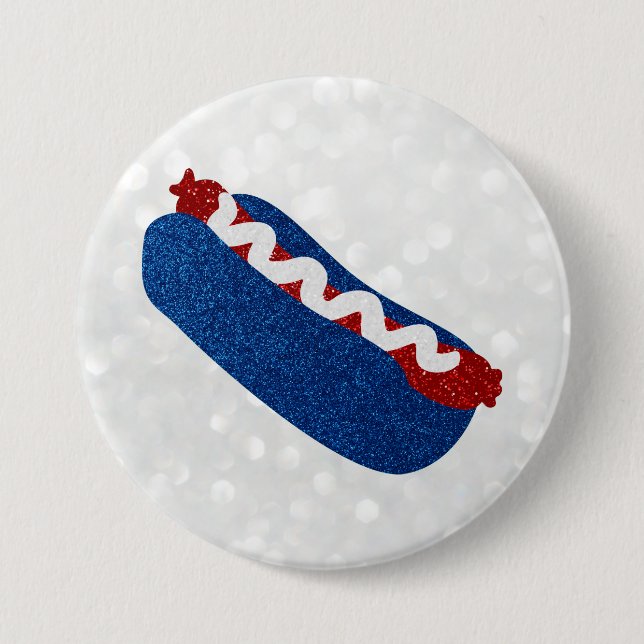 Hot Dog July 4th Glitter 3 Inch Round Button (Front)
