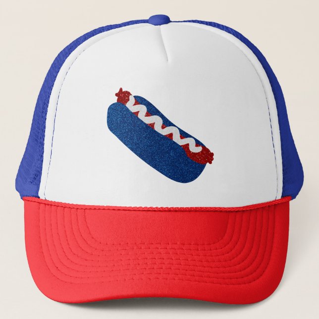 Hot Dog July 4th Glitter Trucker Hat (Front)