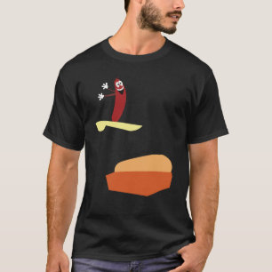 Hot Dog Jumping into Bun Funny Foodie T-Shirt