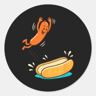 Hot Dog Jumping Into Bun Sausage Bbq High Dive Classic Round Sticker