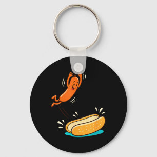 Hot Dog Jumping Into Bun Sausage Bbq High Dive Keychain