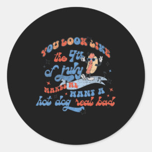 Hot Dog Love USA Fun You Look Like Fourth Of July  Classic Round Sticker