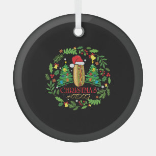 Hot Dog Lover Xmas Ugly HotDog Christmas t shirt Glass Ornament