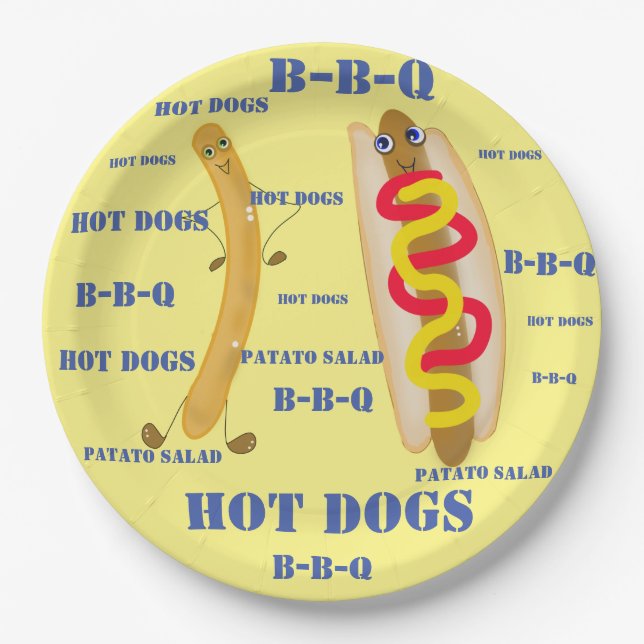 hot dog mad fun cartoon  paper plate (Front)