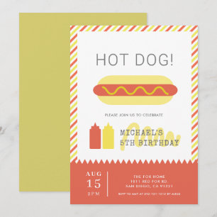 HOT DOG! Modern Red & Yellow Kids Birthday Invitation