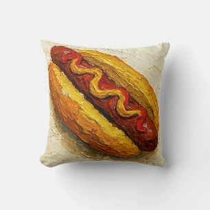 Hot Dog Oil Painting (#1) Throw Pillow