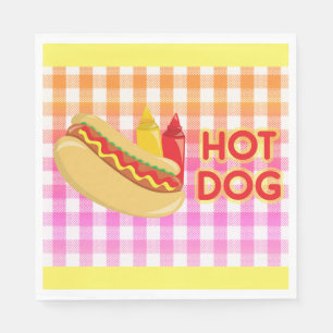 Hot Dog on Gingham Picnic Tablecloth w/ Condiments Napkin