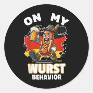 Hot Dog On My Wurst Behaviour Funny German Men  Classic Round Sticker