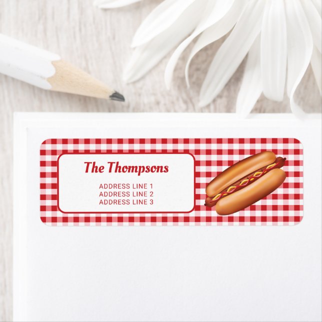 Hot Dog On Red Gingham With Custom Text (Insitu)