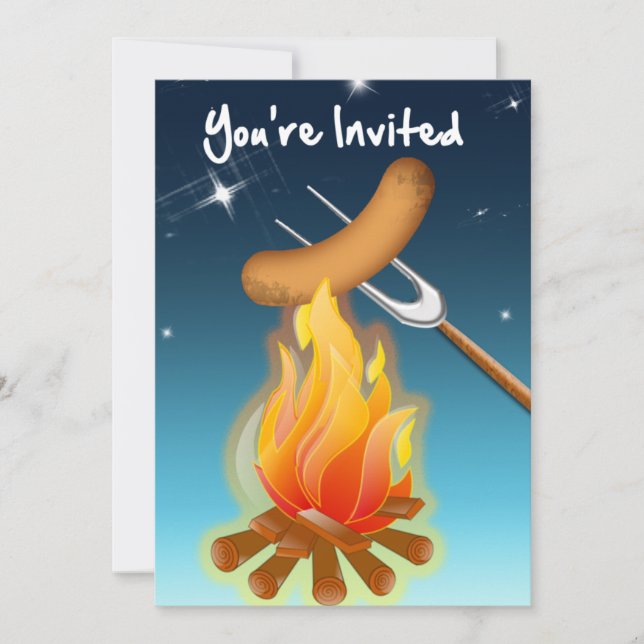 Hot Dog Over Campfire You're Invited Invitation (Front)