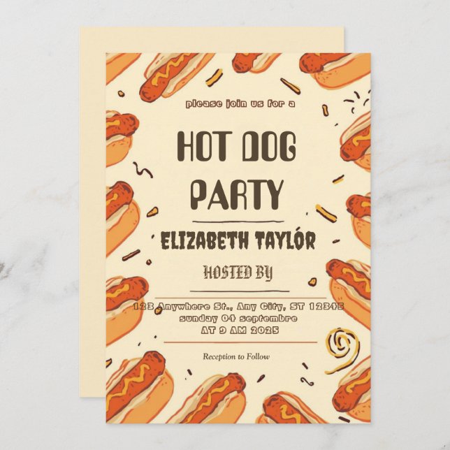 Hot Dog Party Invitation – Fun Food Celebration (Devant / Derrière)