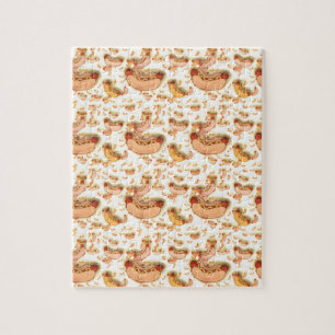 Hot Dog Pattern - floating hot dogs Jigsaw Puzzle