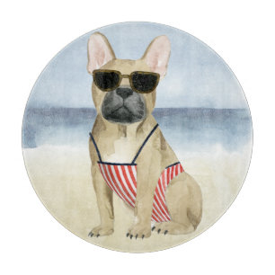 Hot Dog   Puppy In Sunglasses At The Beach Cutting Board