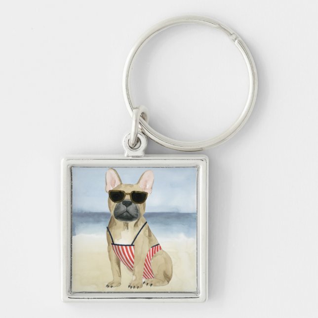 Hot Dog | Puppy In Sunglasses At The Beach Keychain (Front)