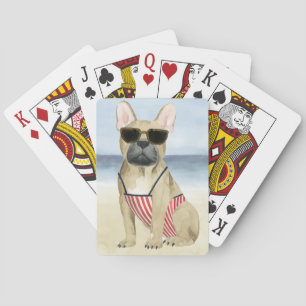 Hot Dog   Puppy In Sunglasses At The Beach Playing Cards
