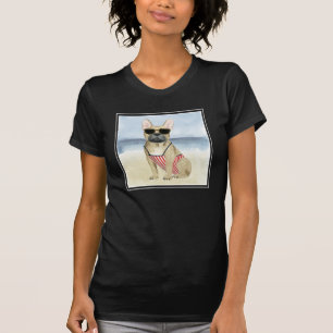 Hot Dog Puppy In Sunglasses At The Beach T-Shirt