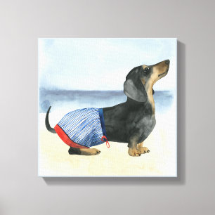 Hot Dog   Puppy In Swimming Trunks Canvas Print