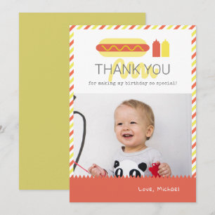 Hot Dog Red & Yellow Birday Photo Carte de remerci