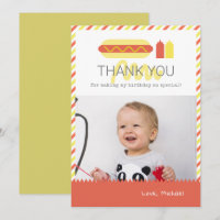 Hot Dog Red & Yellow Birthday Photo Thank You Card