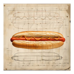 Hot Dog Retro Diagram Photo Print