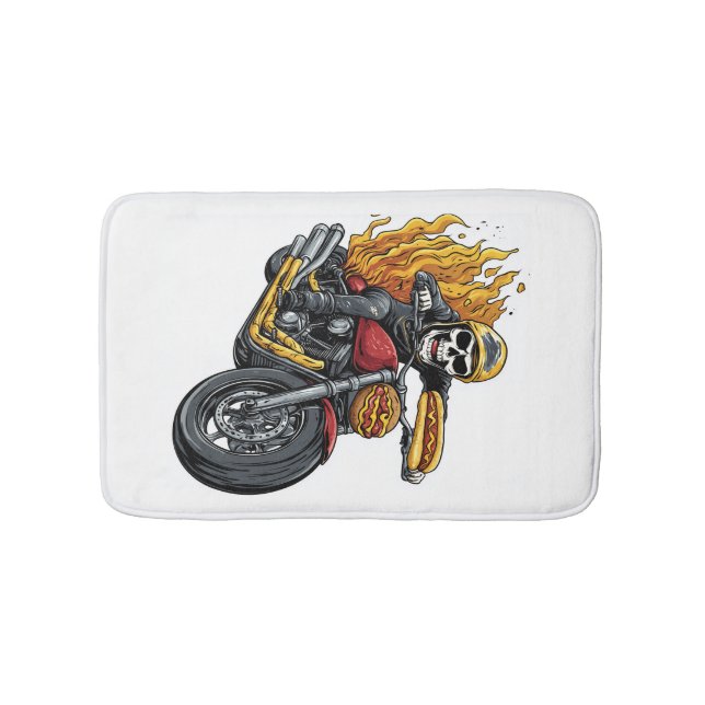 Hot Dog Rider � Funny Biker Skull Bath Mat (Front)