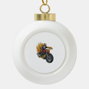 Hot Dog Rider – Funny Biker Skull Ceramic Ball Christmas Ornament