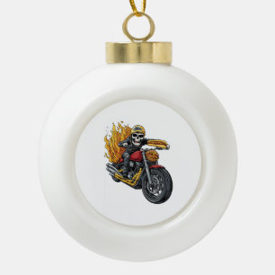 Hot Dog Rider � Funny Biker Skull Ceramic Ball Christmas Ornament