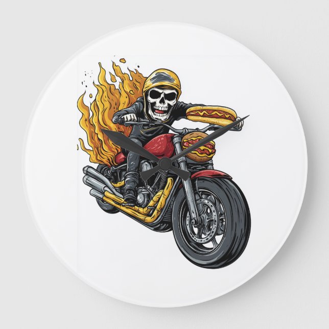 Hot Dog Rider � Funny Biker Skull Large Clock (Front)