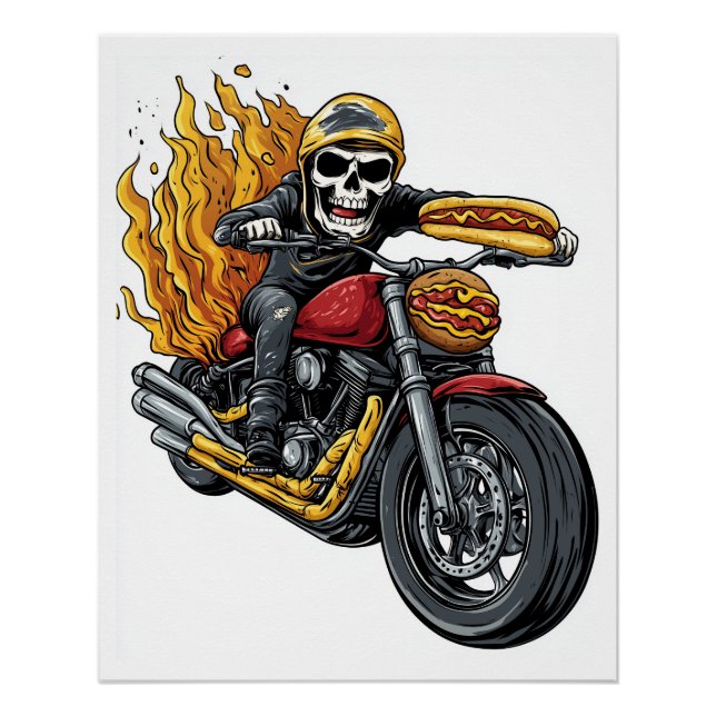 Hot Dog Rider � Funny Biker Skull Poster (Front)