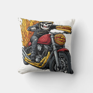 Hot Dog Rider � Funny Biker Skull Throw Pillow