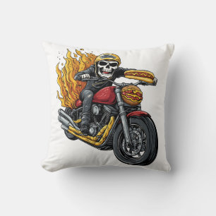 Hot Dog Rider � Funny Biker Skull Throw Pillow