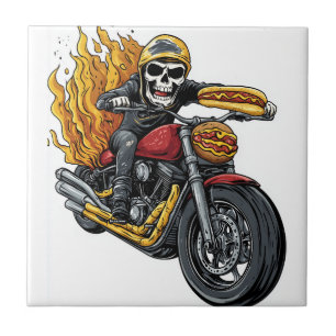 Hot Dog Rider � Funny Biker Skull Tile